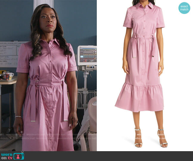 Vanessa’s pink belted shirtdress on The Kings of Napa