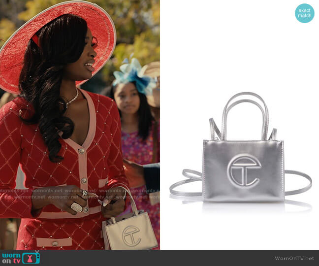 Telfar Small Silver Shopping Bag worn by Hilary Banks (Coco Jones) on Bel-Air