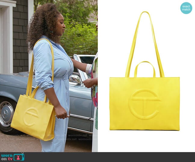 Tote Bag by Telfar worn by Bridgette Pierce (Yaani King Mondschein) on The Kings of Napa