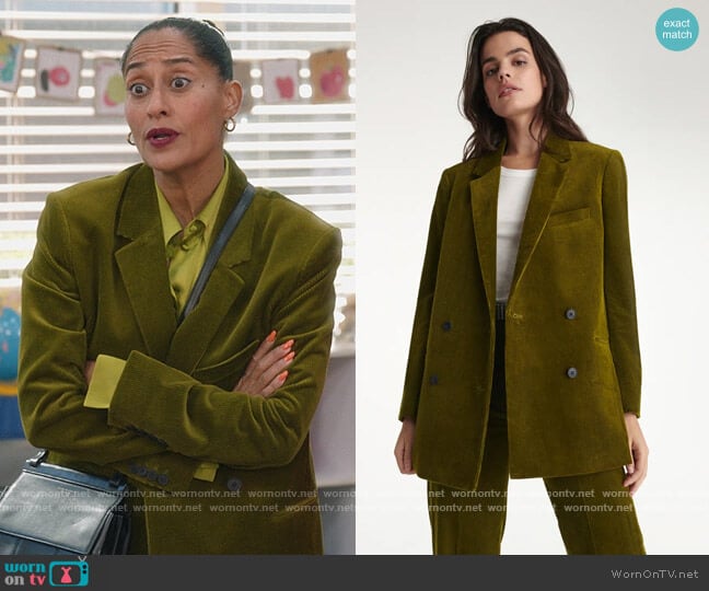 Green Double Breasted Corduroy Blazer and Pants by The Kooples worn by Rainbow Johnson (Tracee Ellis Ross) on Black-ish