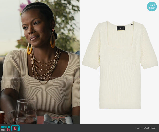 The Kooples Ribbed stretch-knit short-sleeved top worn by Vivian Banks (Cassandra Freeman) on Bel-Air