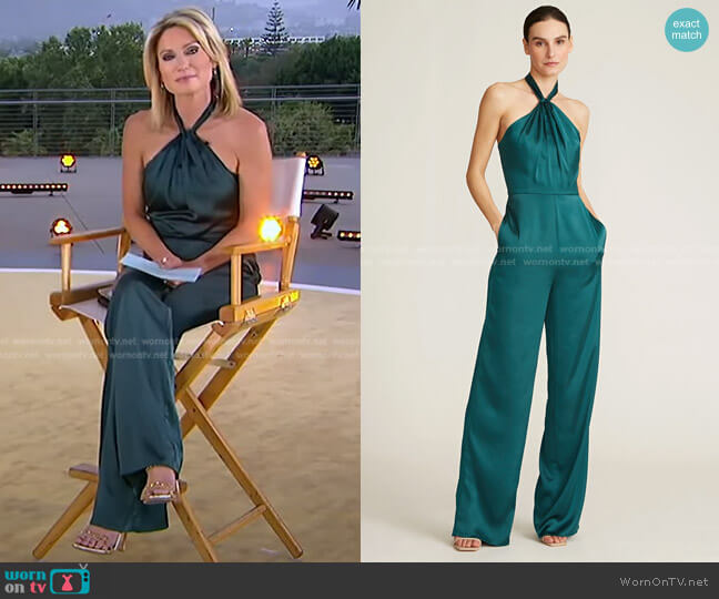 Zuri Halter Jumpsuit by Theia worn by Amy Robach on Good Morning America