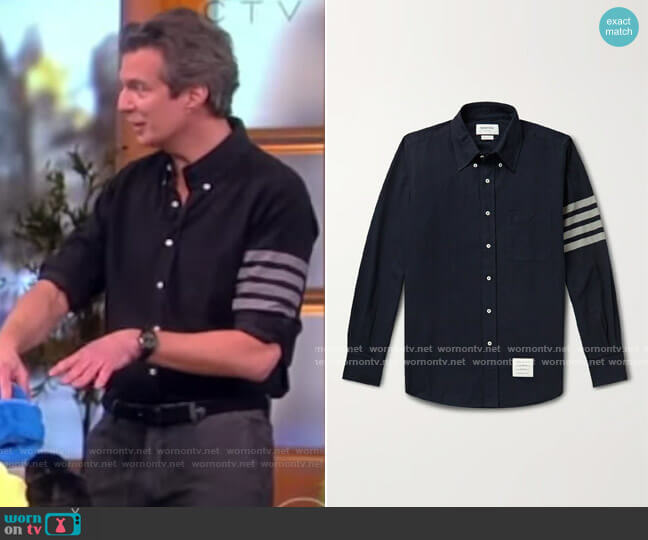 Button-Down Collar Striped Cotton-Flannel Shirt by Thom Browne worn by Adam Glassman on The View