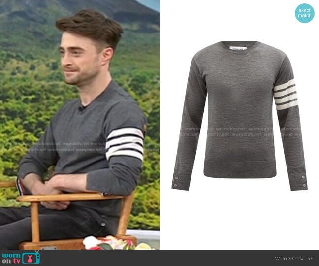 Four-bar Merino Sweater by Thom Browne worn by Daniel Radcliffe on Today