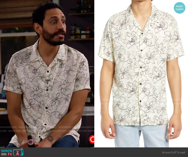 Topman Floral Print Short Sleeve Button-Up Shirt worn by Oscar (Christopher Rivas) on Call Me Kat