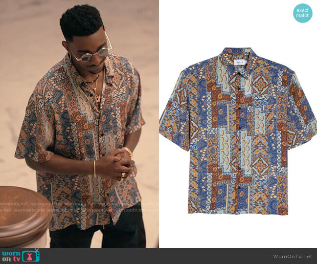 Topman Oversize Vintage Print Short Sleeve Button-Up Shirt worn by Jazz (Jordan L. Jones) on Bel-Air