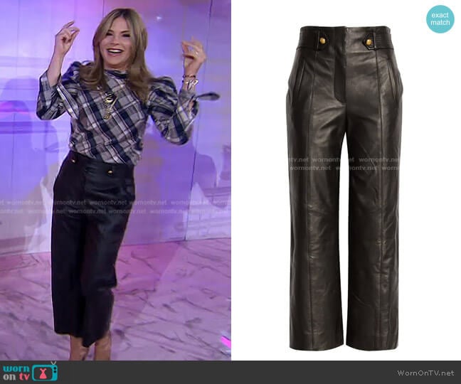 Agee Wide-Leg Leather Pants by Veronica Beard worn by Jenna Bush Hager on Today