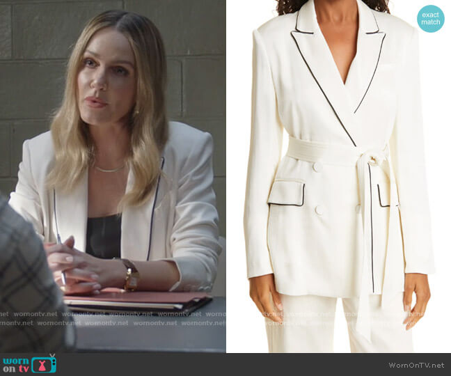 Eiza Belted Jacket by Veronica Beard worn by Laura Baker (Monet Mazur) on All American