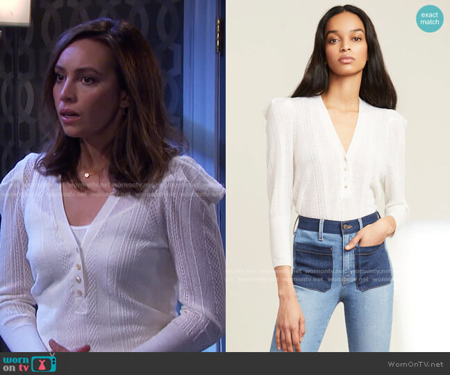 Kirka Henley Pullover by Veronica Beard worn by Gwen Rizczech (Emily O'Brien) on Days of our Lives