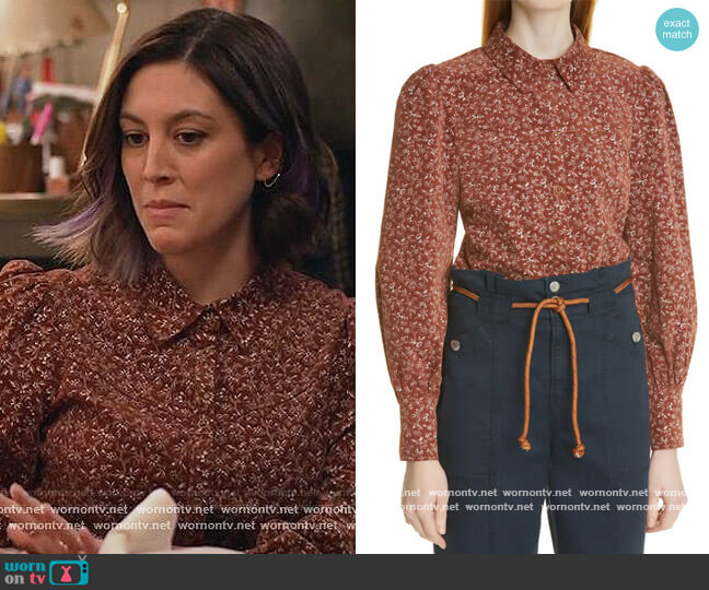 Moore Puff Sleeve Button-Up Shirt by Veronica Beard worn by Sarah (Caitlin McGee) on Home Economics