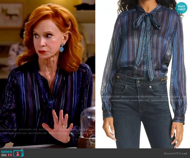 Veronica Beard Malaya Blouse worn by Sheila (Swoosie Kurtz) on Call Me Kat