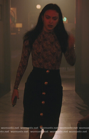 Veronica's black button down skirt on Riverdale