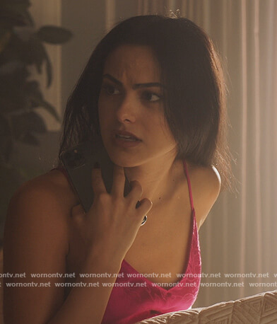Veronica's pink floral satin cami on Riverdale