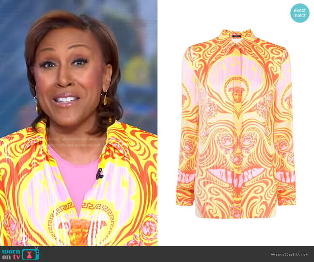 Medusa Music Logo-Print Shirt by Versace worn by Robin Roberts on Good Morning America