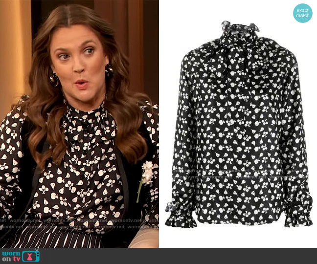 Fruit Pink Silk Blouse by Victoria Beckham worn by Drew Barrymore on The Drew Barrymore Show