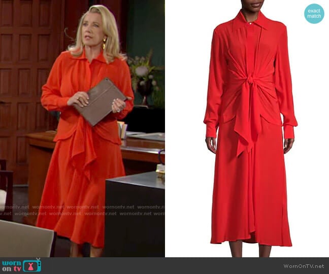 Victoria Beckham ​Tie-Waist Silk Shirtdress worn by Nikki Reed Newman (Melody Thomas-Scott) on The Young and the Restless