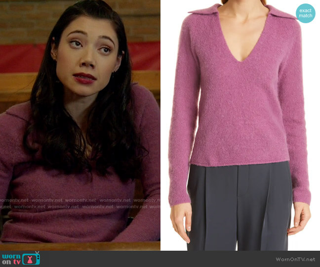 Vince Brushed Alpaca & Merino Wool Blend Polo Sweater worn by Violet Mikami (Hanako Greensmith) on Chicago Fire