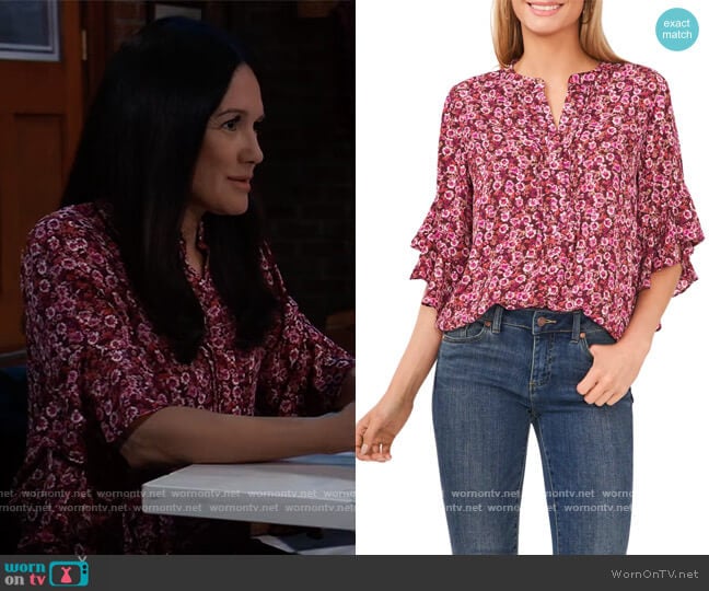 Flutter Sleeve Floral Top by Vince Camuto worn by Priscilla Garita (Priscilla Garita) on General Hospital