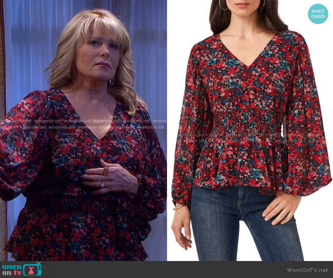 Floral Smocked Waist Top by Vince Camuto worn by Bonnie Lockhart (Judi Evans) on Days of our Lives