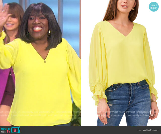 Smocked-Cuff Top by Vince Camuto worn by Sheryl Underwood on The Talk