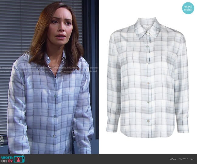 Checked Silk Shirt by Vince worn by Gwen Rizczech (Emily O'Brien) on Days of our Lives