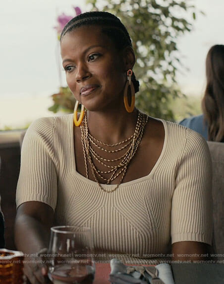 Viv’s ivory ribbed square neck top on Bel-Air