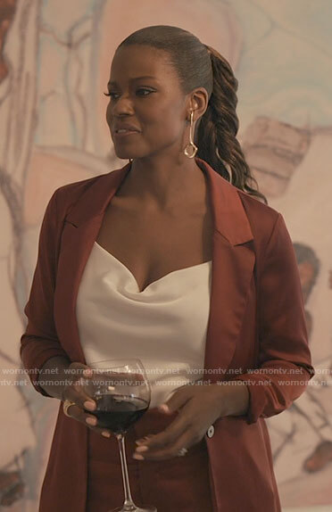 Viv's red satin suit and white cami on Bel-Air