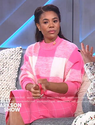 Regina Hall's pink check sweater and skirt on The Kelly Clarkson Show