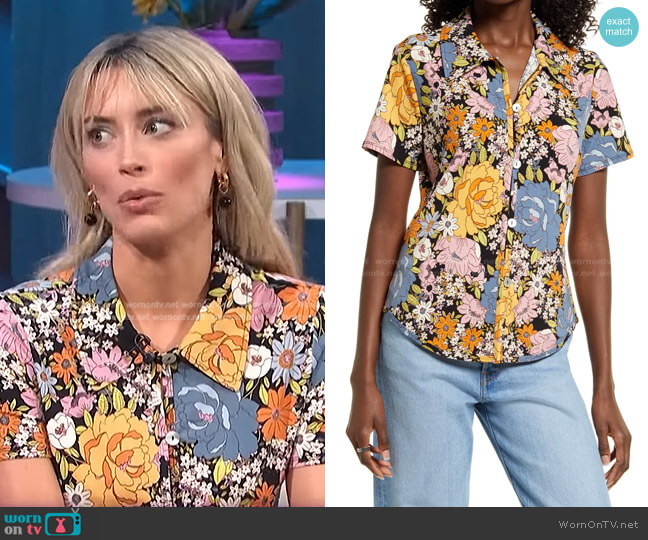 Naomi Button-Up Shirt by Wayf worn by Arielle Vandenberg on E! News Nightly Pop