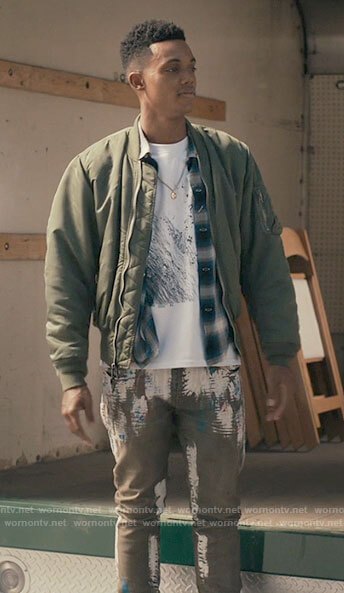 Will's green bomber jacket and printed jeans on Bel-Air
