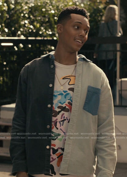Will’s painted graphic tee and corduroy shirt on Bel-Air