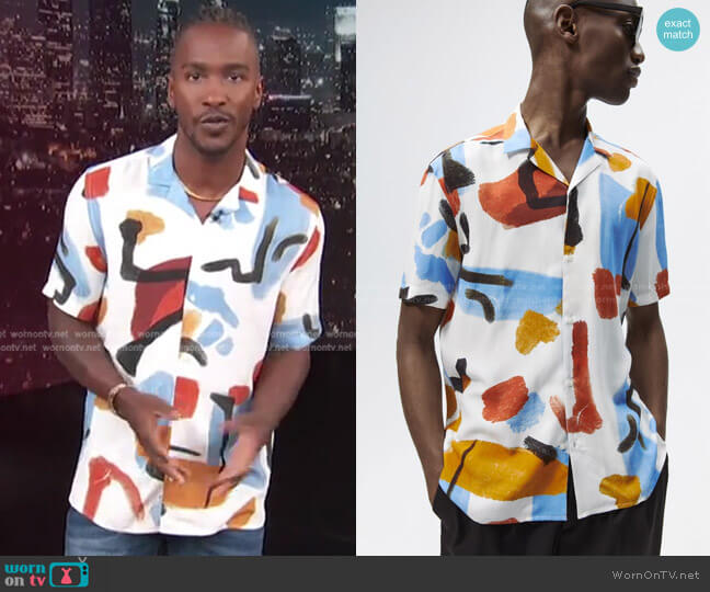 Abstract Print Shirt by Zara worn by Scott Evans on Access Hollywood