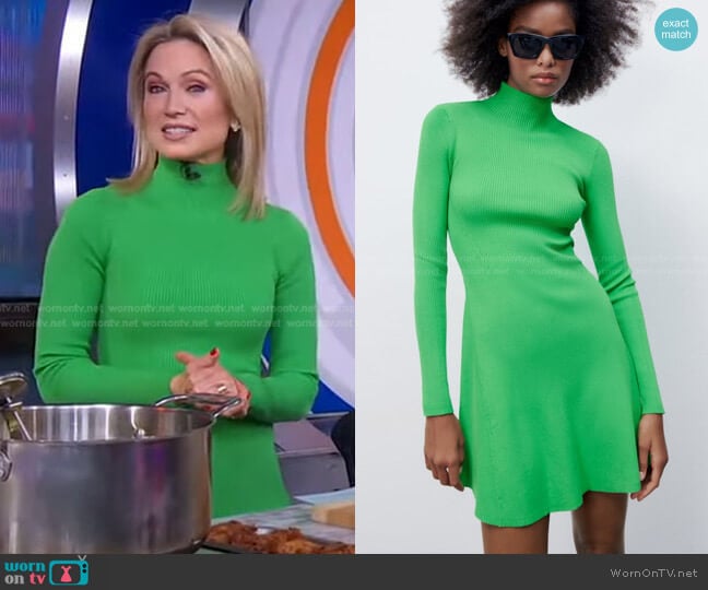 Mock Neck Knit Dress by Zara worn by Amy Robach on Good Morning America