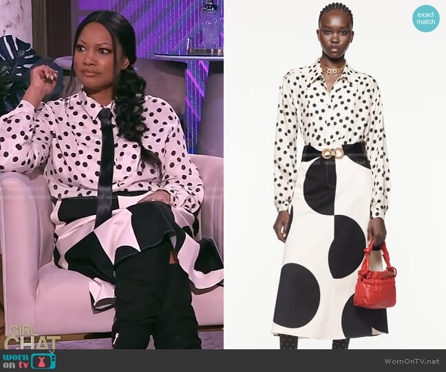 Polka Dot Blouse and Skirt by Zara worn by Garcelle Beauvais on The Real