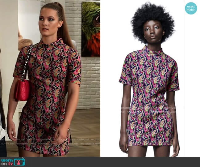 Abstract Print Mini Dress by Zara worn by Esme (Avery Kristen Pohl) on General Hospital