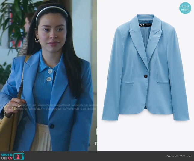 Basic Blazer in Blue by Zara worn by Mariana Foster (Cierra Ramirez) on Good Trouble