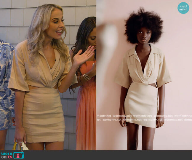 Khaki Cutout Dress by Zara worn by Traci Johnson on The Real Housewives of New Jersey