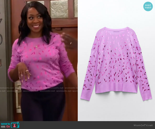 Zara Knit Sweater with Metallic Print worn by Tina Butler (Tichina Arnold) on The Neighborhood