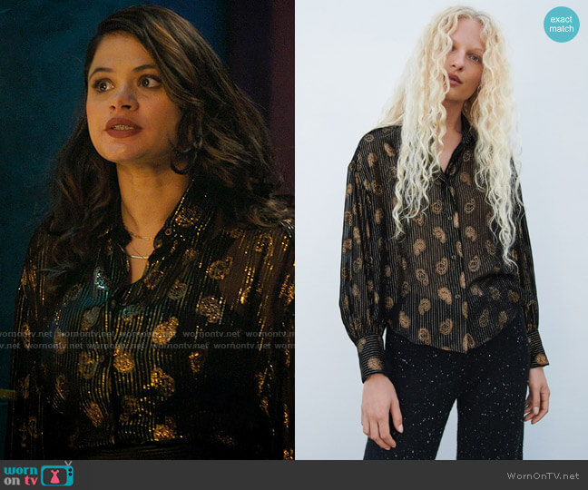 Zara Shimmery Voluminous Blouse worn by Mel Vera (Melonie Diaz) on Charmed