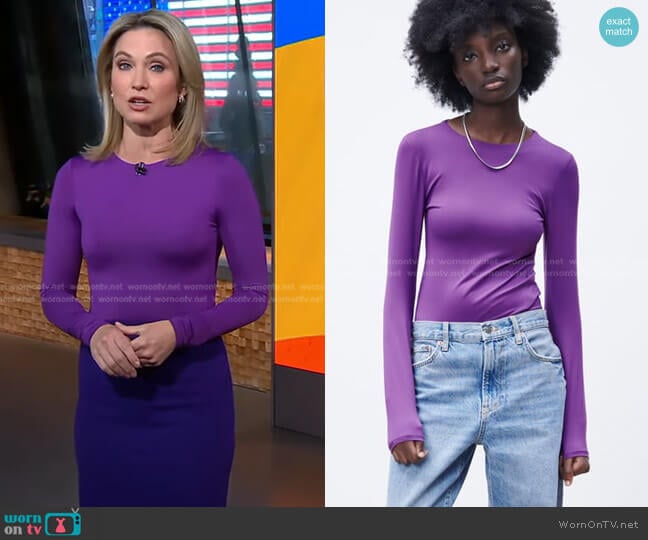 Stretch Bodysuit by Zara worn by Amy Robach on Good Morning America