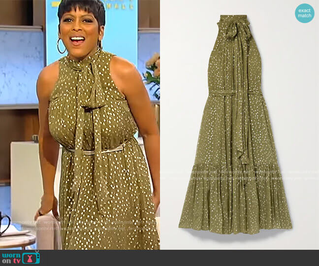 Dancer belted fil coupe silk and Lurex-blend crepon midi dress by Zimmermann worn by Tamron Hall on Tamron Hall Show