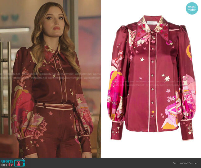 Star-Print Button-Up Shirt by Zimmermann worn by Kirby Anders (Maddison Brown) on Dynasty