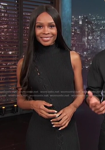 Zuri's black ribbed lace-up dress on Access Hollywood