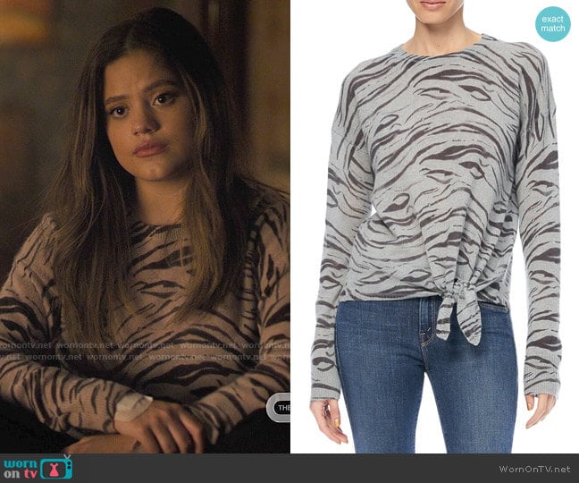 360 Cashmere Kourtney Zebra Print Tie-Front Cashmere Sweater worn by Maggie Vera (Sarah Jeffery) on Charmed