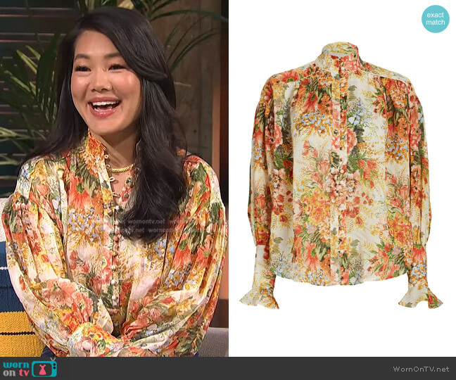 Sylvia Floral-Print Ramie Blouse by Alemais worn by Crystal Kung Minkoff on E! News Daily Pop