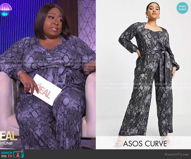 Curve Belted Jumpsuit in Snake Print by ASOS worn by Loni Love  on The Real