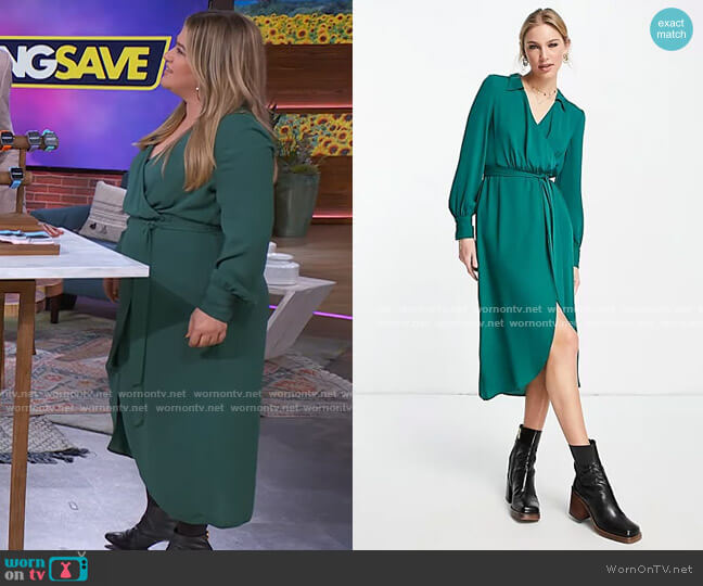 Collared Wrap Midi Dress with tie belt by ASOS worn by Kelly Clarkson on The Kelly Clarkson Show