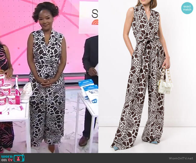  Animal-Print Tie-Waist Jumpsuit by Adam Lippes worn by Makho Ndlovu on Today