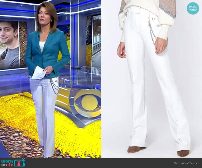 Alair Trouser with Chain by Veronica Beard worn by Norah O'Donnell on CBS Evening News