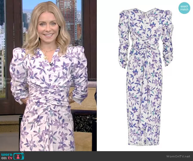 Albisd Ruched Floral-Print Dress by Isabel Marant worn by Kelly Ripa  on Live with Kelly & Ryan